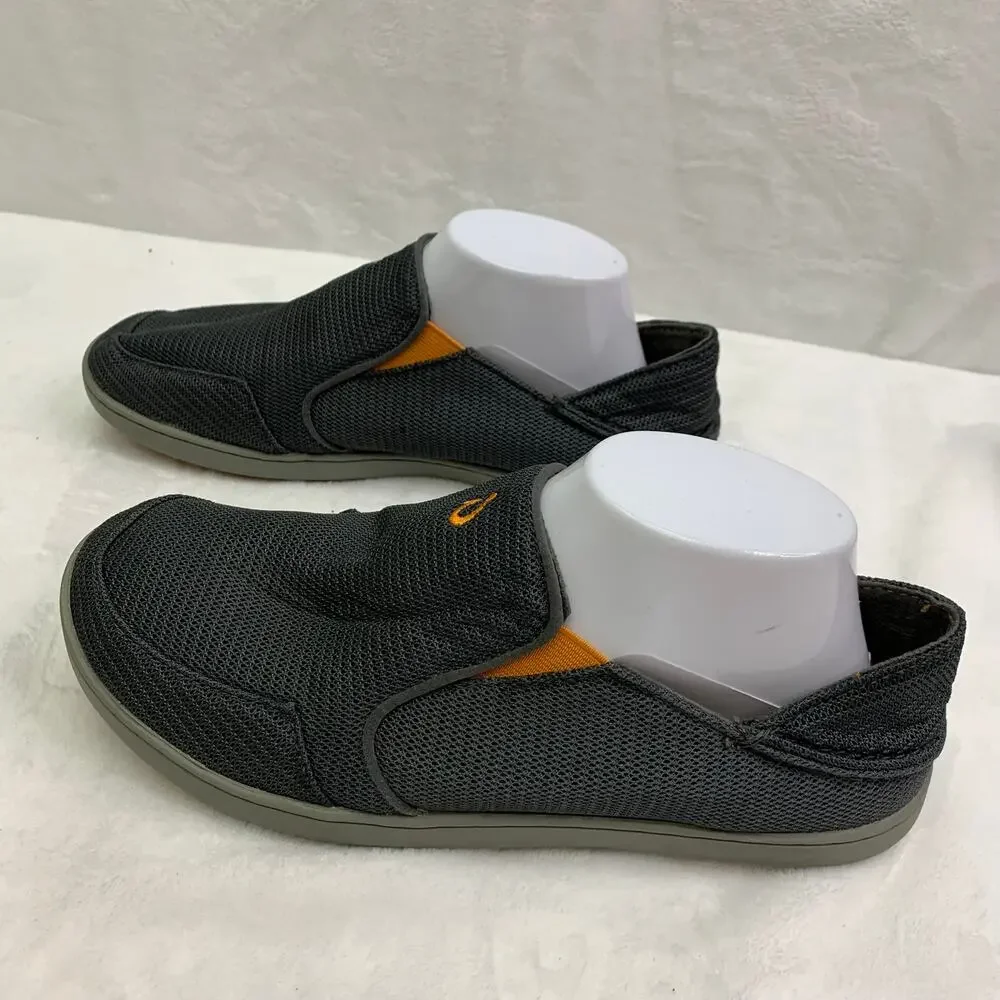 OluKai Mens 8.5 Nohea Mesh Sneakers Lace Up Slip On Comfort Shoes Gray Orange